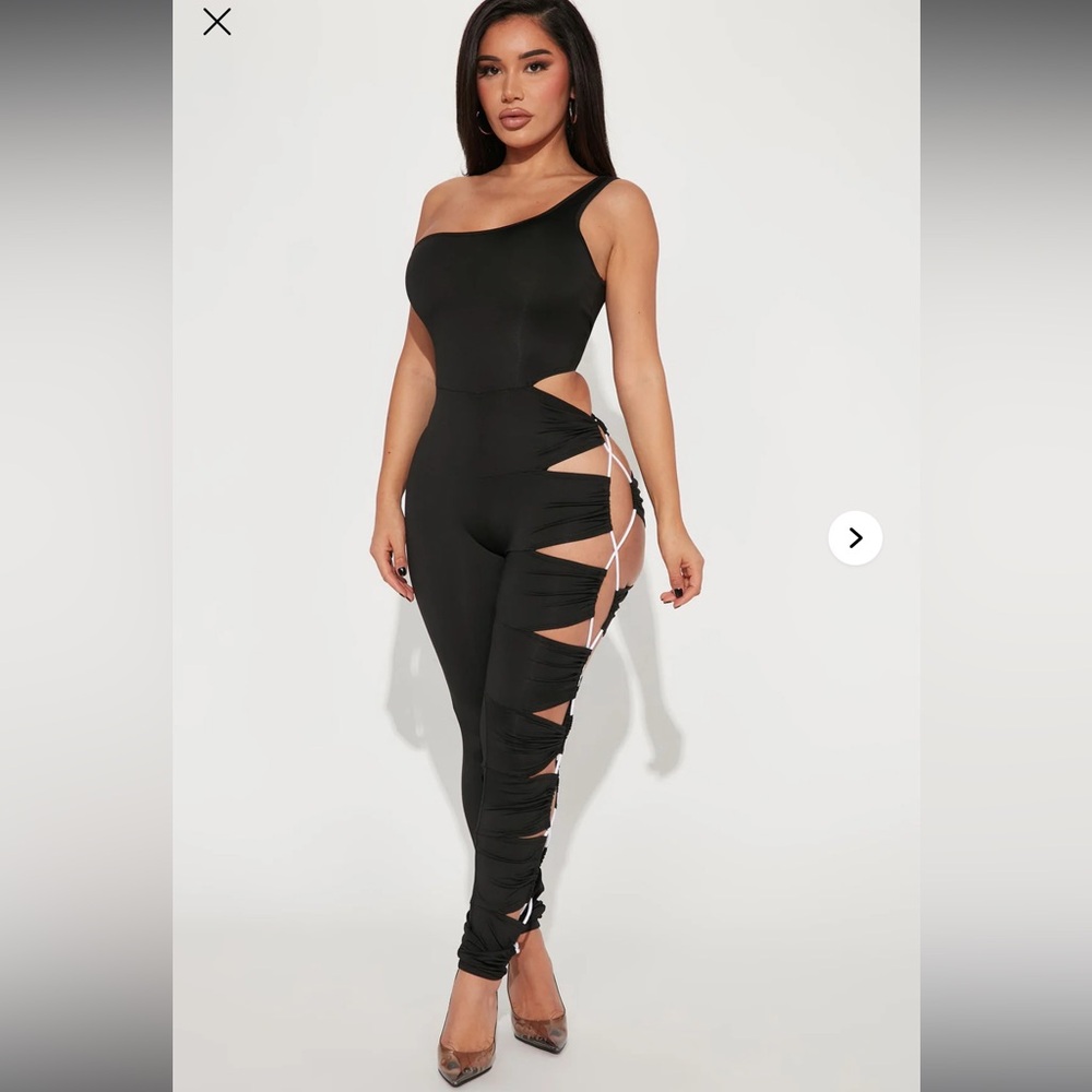 Fashion Nova Black Kandice One Shoulder Cut Outside Sides Jumpsuit XL